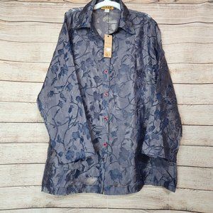 NWT Sukl. K New York One Size (XLish) Sheer Silky Button Blouse Coverup